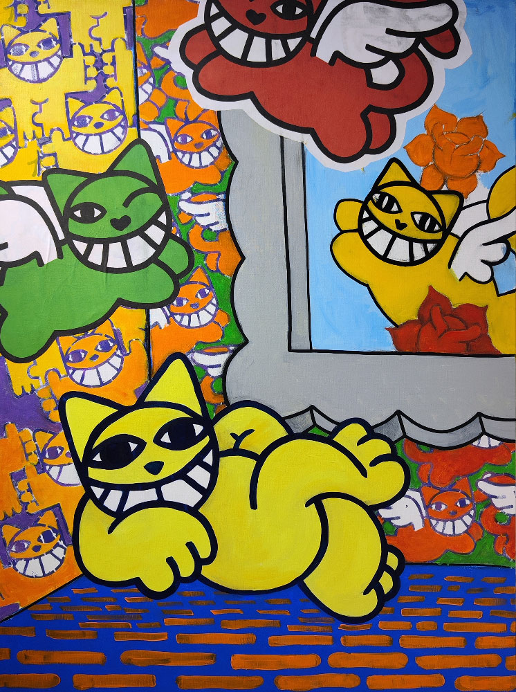 Sieste int�rieure et chat ail� � la fen�tre, 2023